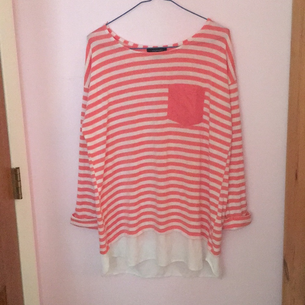 STRIPED POCKET TEE W/ BLOUSE DETAIL